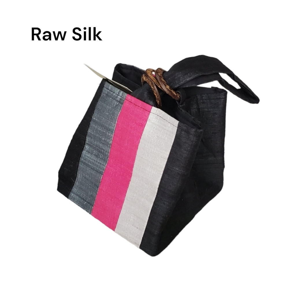 Striped Silk Modern Square Tiny Bag Gray Fuschia Night Out Wristlet